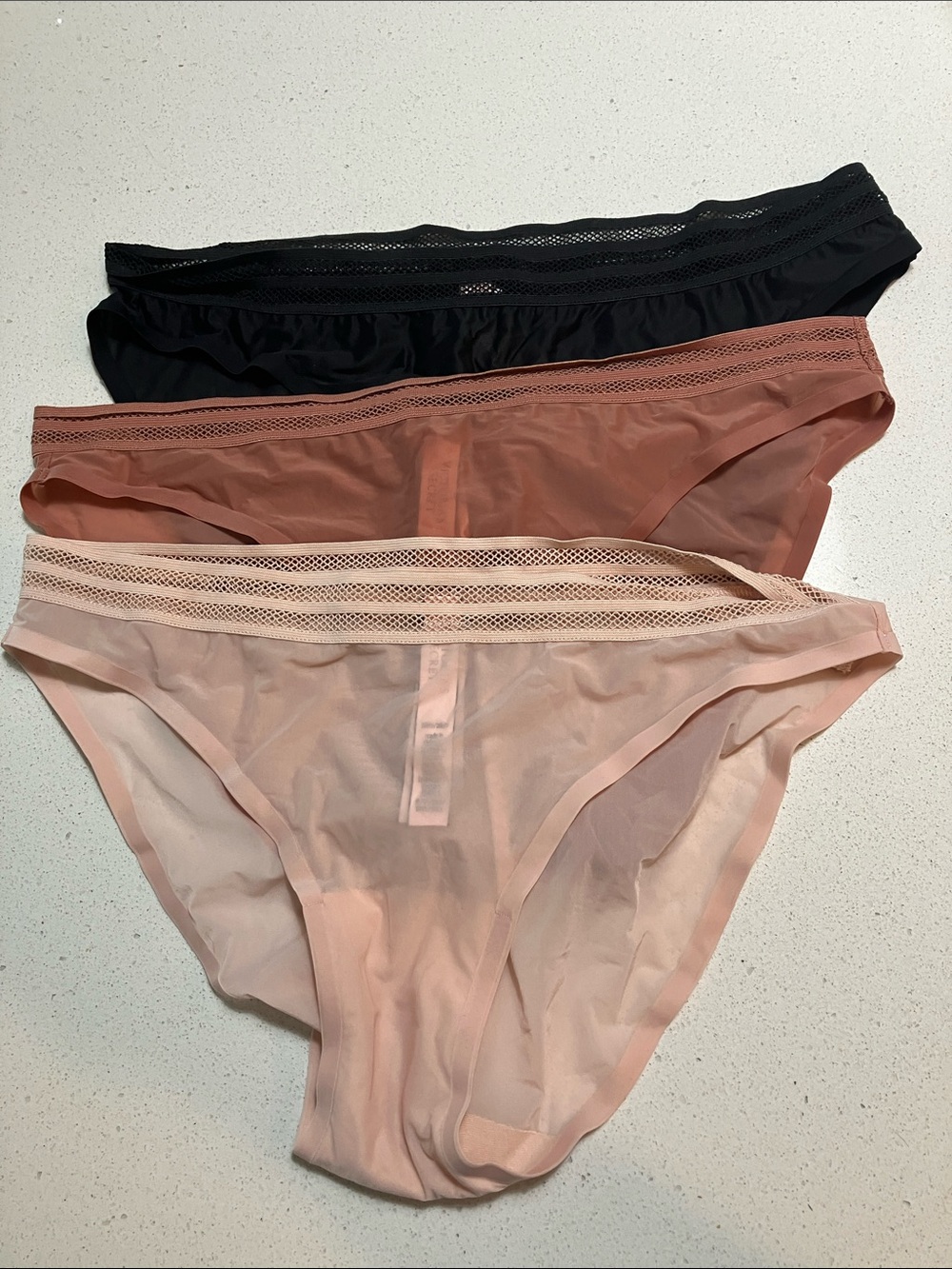 Victoria's Secret Sheer Bikini Panties Trio - Black, Dusty Rose, Blush